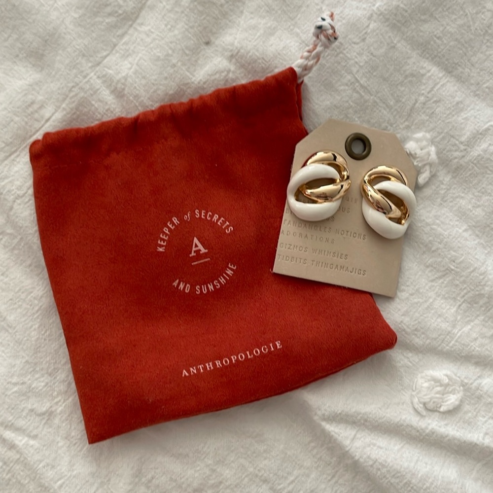 NWT Anthropologie Fashion Earrings • Gold/White
